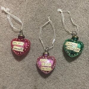 Heart-Shaped Holiday Ornaments Set - Pink and Green